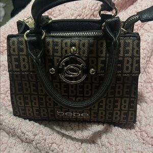 Bebe Black and Tan Monogram Satchel